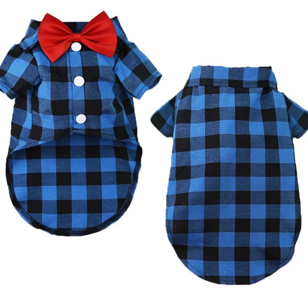 Fashion dog and cat shirts, plaid bow tie shirts. - Picture 2 of 9
